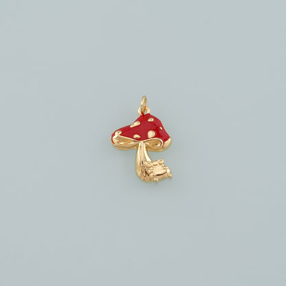 18K Gold Filled Mushroom Pendant,Enamel Mushroom Charm Bracelet Necklace for DIY Jewelry Making Supply