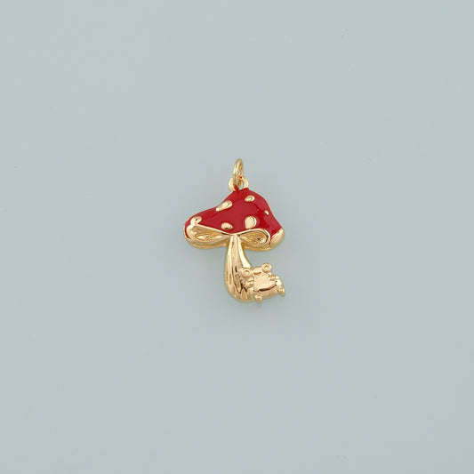 18K Gold Filled Mushroom Pendant,Enamel Mushroom Charm Bracelet Necklace for DIY Jewelry Making Supply
