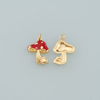 18K Gold Filled Mushroom Pendant,Enamel Mushroom Charm Bracelet Necklace for DIY Jewelry Making Supply