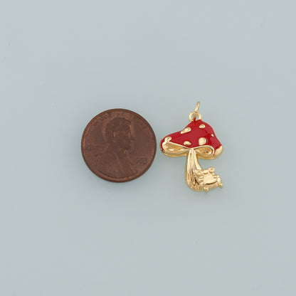 18K Gold Filled Mushroom Pendant,Enamel Mushroom Charm Bracelet Necklace for DIY Jewelry Making Supply