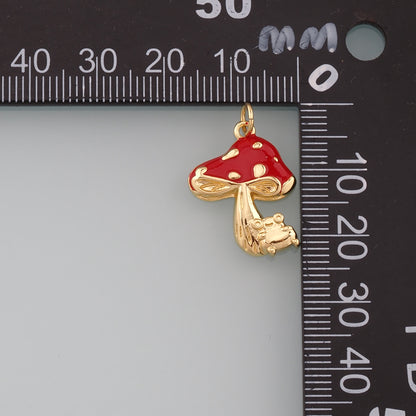 18K Gold Filled Mushroom Pendant,Enamel Mushroom Charm Bracelet Necklace for DIY Jewelry Making Supply