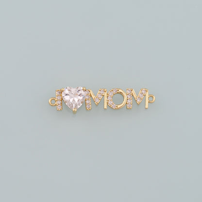 18K Gold Filled Mom Connector,CZ Micro Pave Mom Charm Bracelet Necklace for DIY Jewelry Making Supply