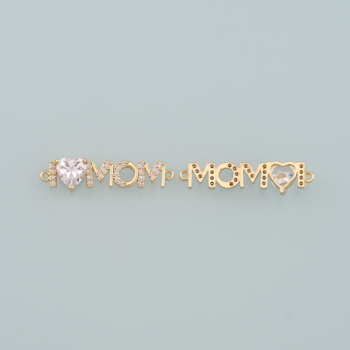 18K Gold Filled Mom Connector,CZ Micro Pave Mom Charm Bracelet Necklace for DIY Jewelry Making Supply