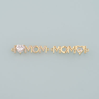 18K Gold Filled Mom Connector,CZ Micro Pave Mom Charm Bracelet Necklace for DIY Jewelry Making Supply