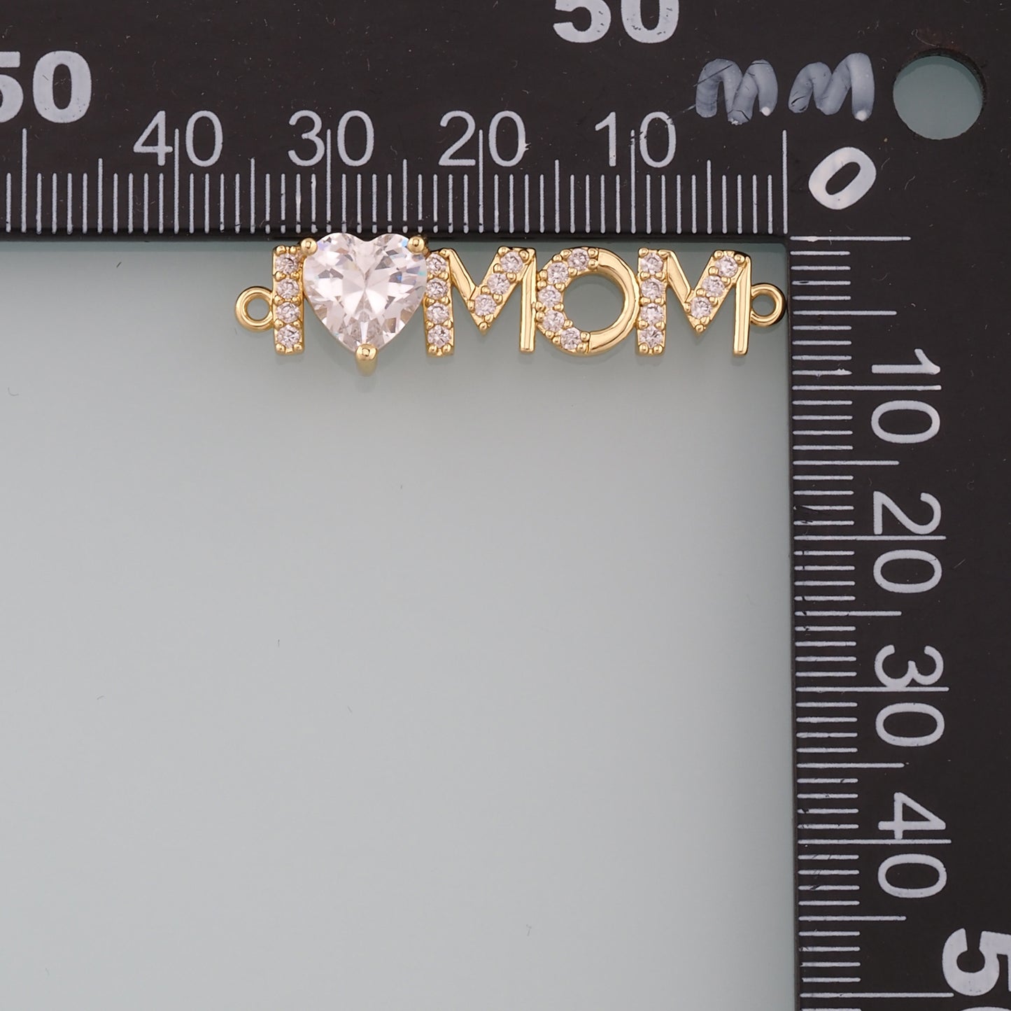 18K Gold Filled Mom Connector,CZ Micro Pave Mom Charm Bracelet Necklace for DIY Jewelry Making Supply