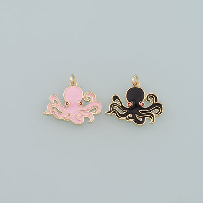 Gold Sea Life Charms,18K Gold Filled Enamel Octopus Pendant,Octopus Charm Bracelet Necklace for DIY Jewelry Making Supply