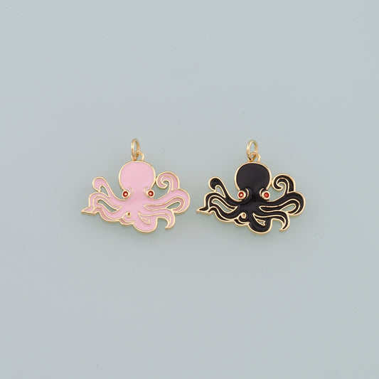 Gold Sea Life Charms,18K Gold Filled Enamel Octopus Pendant,Octopus Charm Bracelet Necklace for DIY Jewelry Making Supply