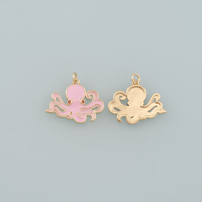 Gold Sea Life Charms,18K Gold Filled Enamel Octopus Pendant,Octopus Charm Bracelet Necklace for DIY Jewelry Making Supply
