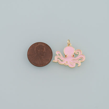 Gold Sea Life Charms,18K Gold Filled Enamel Octopus Pendant,Octopus Charm Bracelet Necklace for DIY Jewelry Making Supply