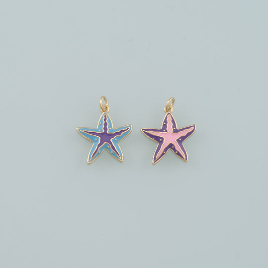 Gold Starfish Charms,18K Gold Filled Sea star Pendant,Enamel Starfish Charm Bracelet Necklace for DIY Jewelry Making Supply