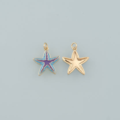 Gold Starfish Charms,18K Gold Filled Sea star Pendant,Enamel Starfish Charm Bracelet Necklace for DIY Jewelry Making Supply