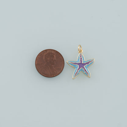 Gold Starfish Charms,18K Gold Filled Sea star Pendant,Enamel Starfish Charm Bracelet Necklace for DIY Jewelry Making Supply