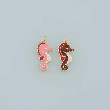 Gold Seahorse Charms,18K Gold Filled Seahorse Pendant,Enamel Seahorse Charm Bracelet Necklace for DIY Jewelry Making Supply