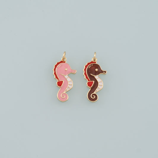 Gold Seahorse Charms,18K Gold Filled Seahorse Pendant,Enamel Seahorse Charm Bracelet Necklace for DIY Jewelry Making Supply
