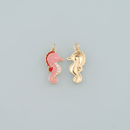 Gold Seahorse Charms,18K Gold Filled Seahorse Pendant,Enamel Seahorse Charm Bracelet Necklace for DIY Jewelry Making Supply