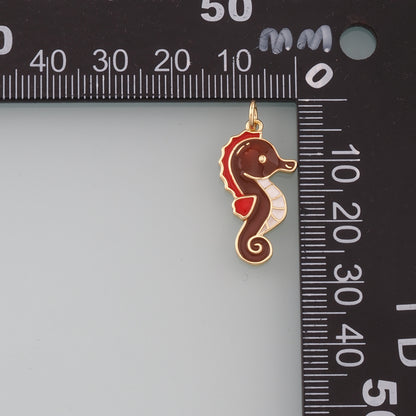 Gold Seahorse Charms,18K Gold Filled Seahorse Pendant,Enamel Seahorse Charm Bracelet Necklace for DIY Jewelry Making Supply