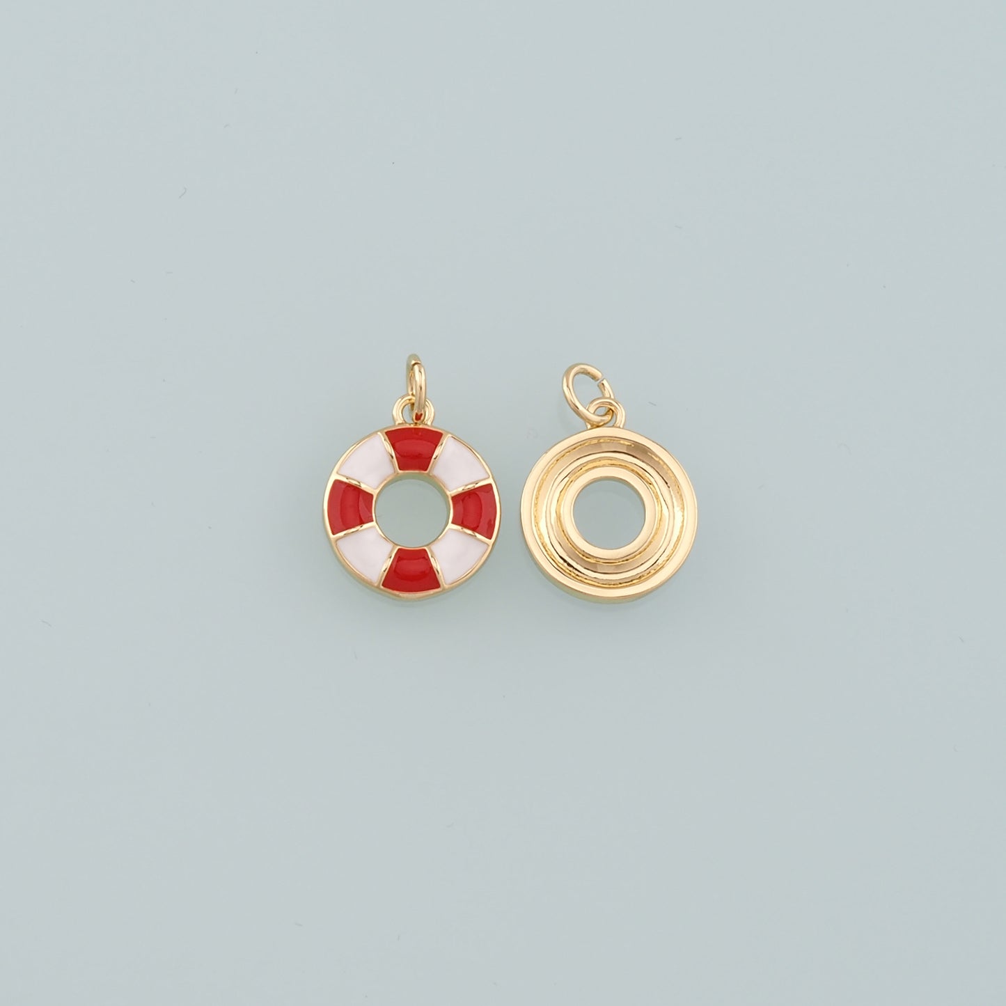 18K Gold Filled Life Buoy Pendant,Enamel Swimming Ring Charm Bracelet Necklace for DIY Jewelry Making Supply