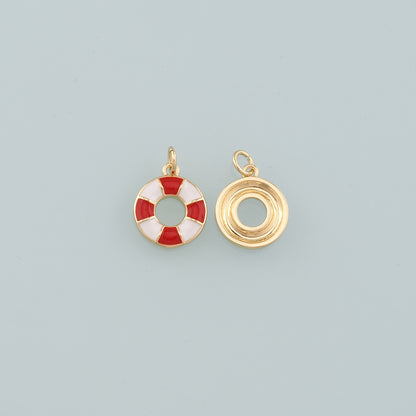 18K Gold Filled Life Buoy Pendant,Enamel Swimming Ring Charm Bracelet Necklace for DIY Jewelry Making Supply