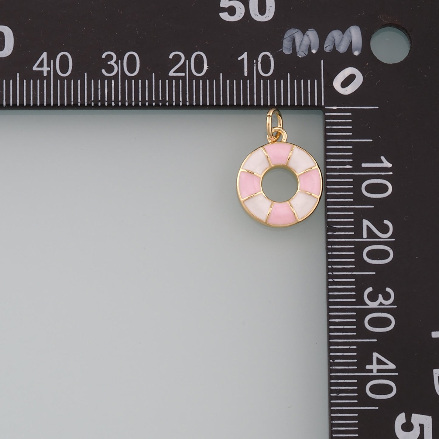 18K Gold Filled Life Buoy Pendant,Enamel Swimming Ring Charm Bracelet Necklace for DIY Jewelry Making Supply