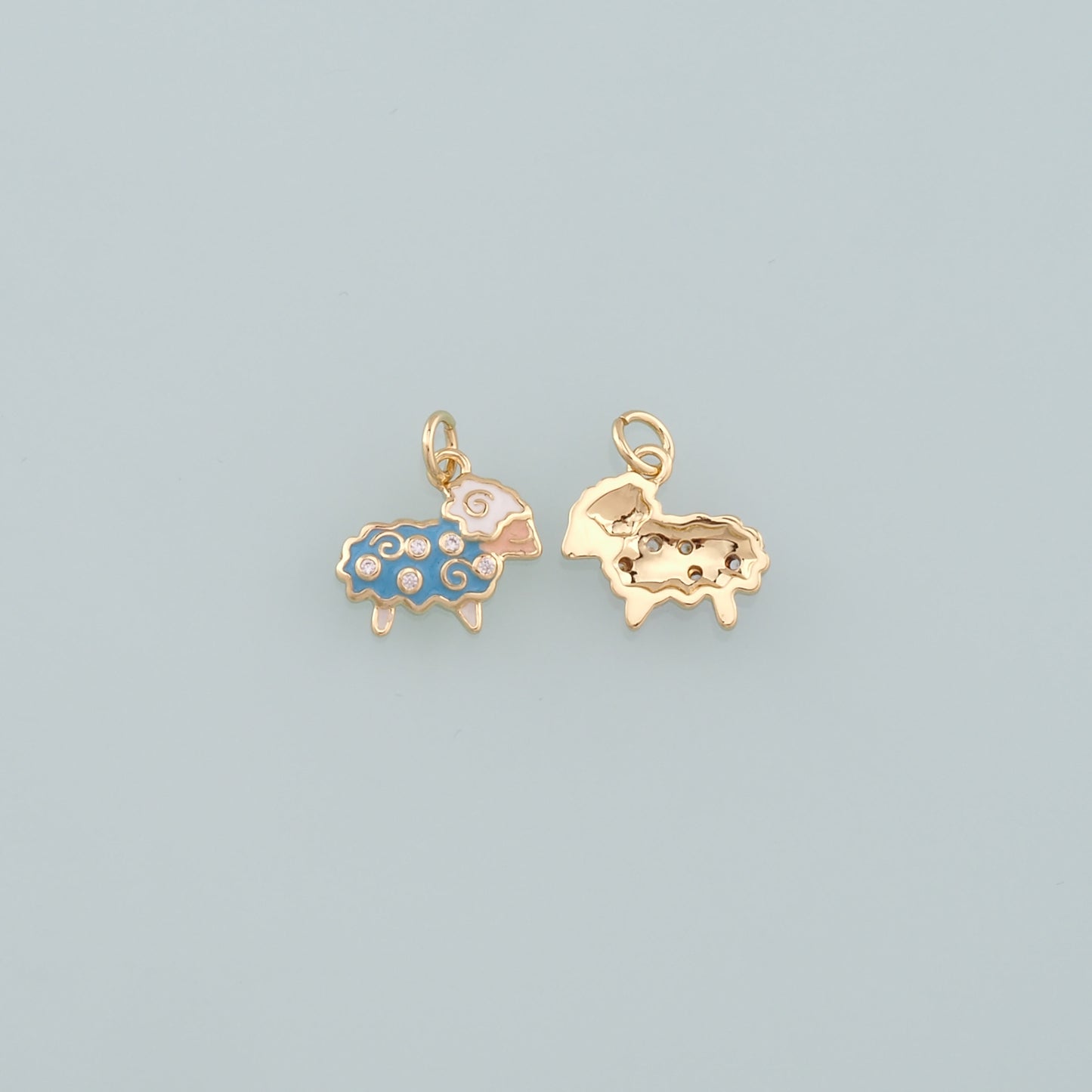 18K Gold Filled Sheep Pendant,Enamel Animal Charm Bracelet Necklace for DIY Jewelry Making Supply