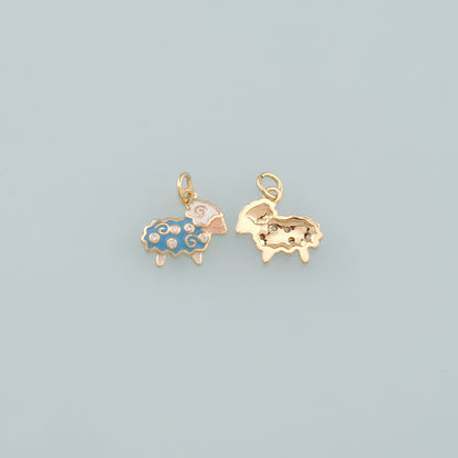 18K Gold Filled Sheep Pendant,Enamel Animal Charm Bracelet Necklace for DIY Jewelry Making Supply