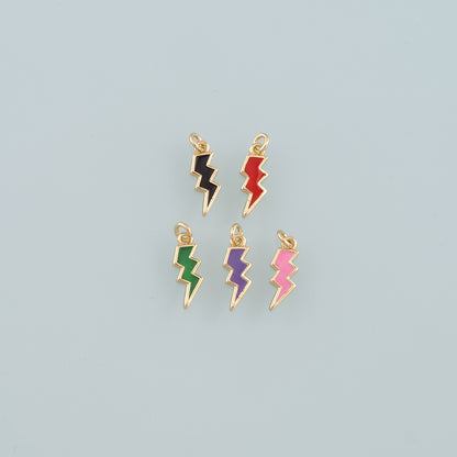 18K Gold Filled Lightning Pendant,Enamel Lightning Charm Bracelet Necklace for DIY Jewelry Making Supply