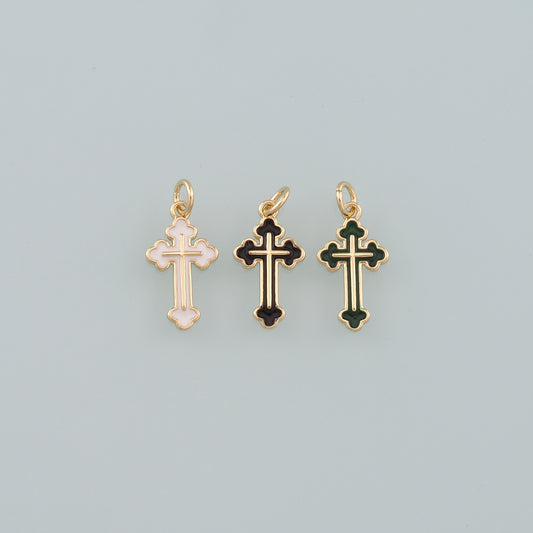 Gold Cross Charms,18K Gold Filled Cross Pendant,Enamel Religion Charm Bracelet Necklace for DIY Jewelry Making Supply