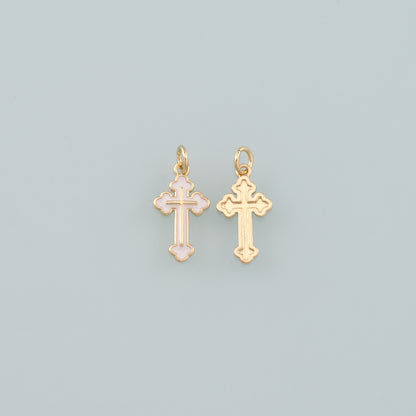 Gold Cross Charms,18K Gold Filled Cross Pendant,Enamel Religion Charm Bracelet Necklace for DIY Jewelry Making Supply