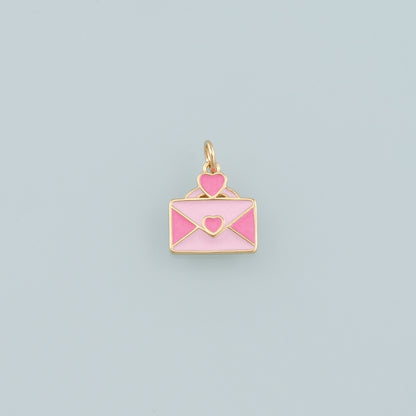 18K Gold Filled Envelope Pendant,Enamel Love Letter Charm Bracelet Necklace for DIY Jewelry Making Supply