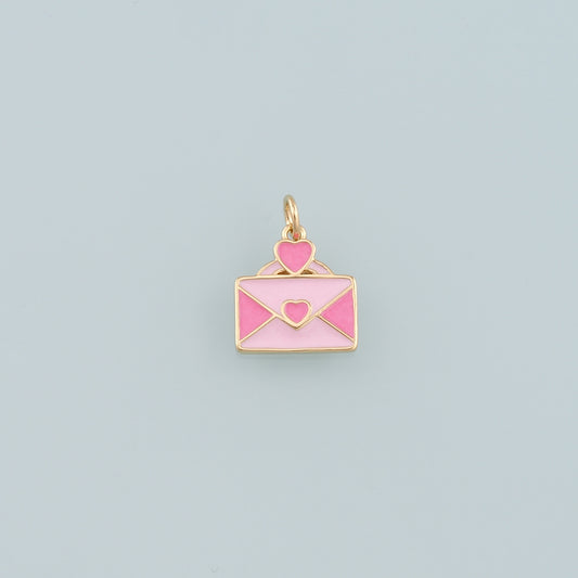 18K Gold Filled Envelope Pendant,Enamel Love Letter Charm Bracelet Necklace for DIY Jewelry Making Supply