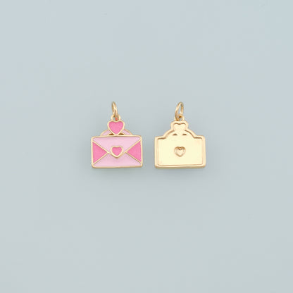 18K Gold Filled Envelope Pendant,Enamel Love Letter Charm Bracelet Necklace for DIY Jewelry Making Supply