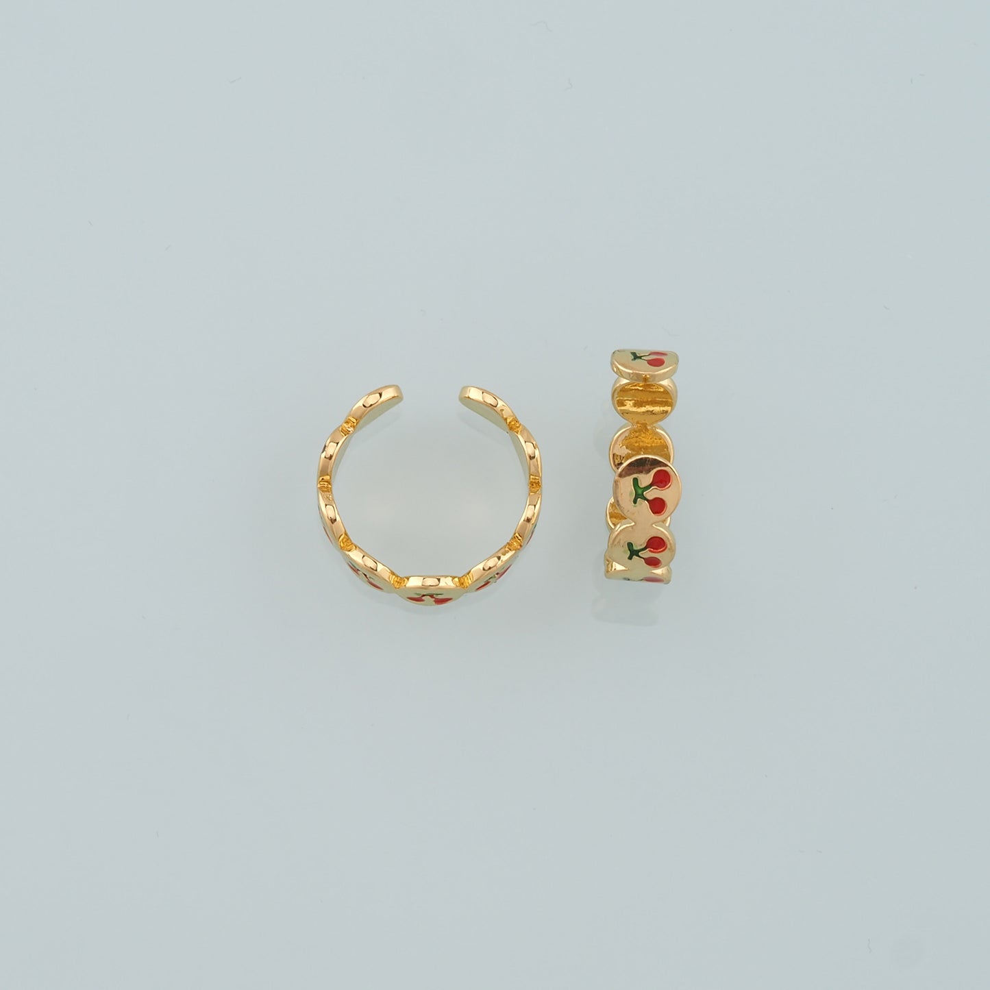 Gold Fruit Ring,18K Gold Filled Enamel Cherry Ring,Classic Little Star jewelry