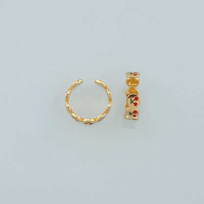 Gold Fruit Ring,18K Gold Filled Enamel Cherry Ring,Classic Little Star jewelry