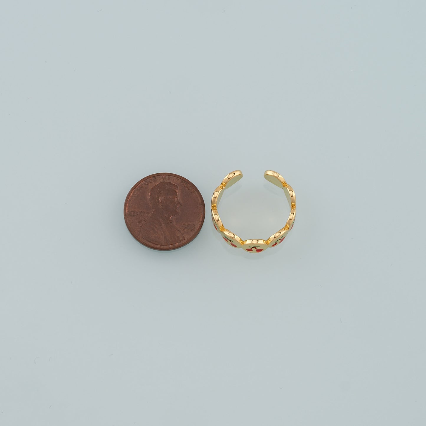 Gold Fruit Ring,18K Gold Filled Enamel Cherry Ring,Classic Little Star jewelry