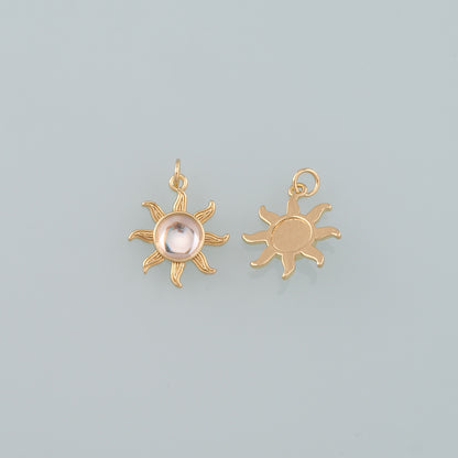 Gold Sun Charms,18K Gold Filled Sun Pendant,Celestial Charm Bracelet Necklace for DIY Jewelry Making Supply