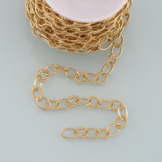 Gold Twist Chain,18K Gold Filled Oval Chain for Necklace Bracelet DIY Jewelry Making Supply