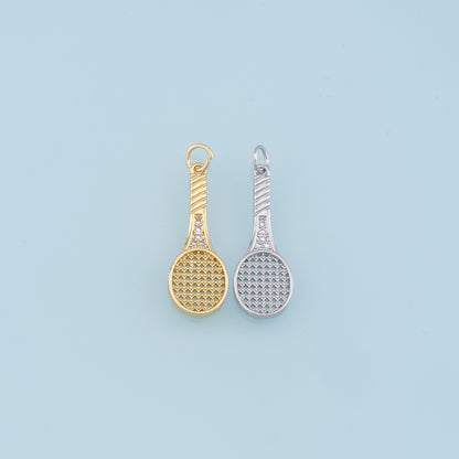 Gold tennis racket Charms,18K Gold Filled CZ tennis racket Pendant,tennis racket Charm Bracelet Necklace for DIY Jewelry Making Supply