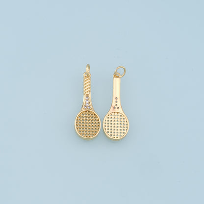 Gold tennis racket Charms,18K Gold Filled CZ tennis racket Pendant,tennis racket Charm Bracelet Necklace for DIY Jewelry Making Supply
