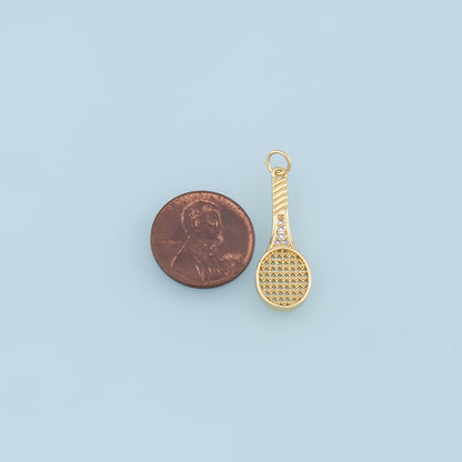 Gold tennis racket Charms,18K Gold Filled CZ tennis racket Pendant,tennis racket Charm Bracelet Necklace for DIY Jewelry Making Supply