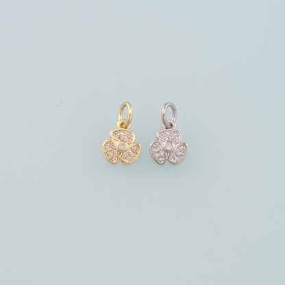 18K Gold Filled Clover Pendant,CZ Micro Pave Tiny Lucky Charm Bracelet Necklace for DIY Jewelry Making Supply