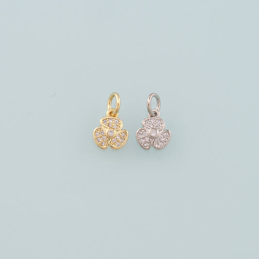 18K Gold Filled Clover Pendant,CZ Micro Pave Tiny Lucky Charm Bracelet Necklace for DIY Jewelry Making Supply