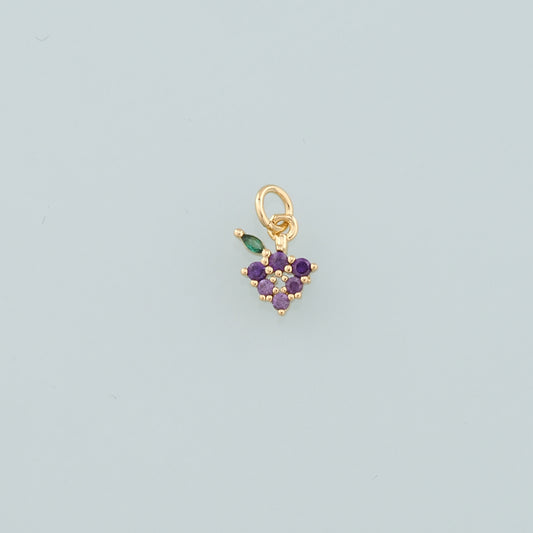 Gold Grape Charms,18K Gold Filled Grape Pendant,CZ Micro Pave Fruit Charm Bracelet Necklace for DIY Jewelry Making Supply