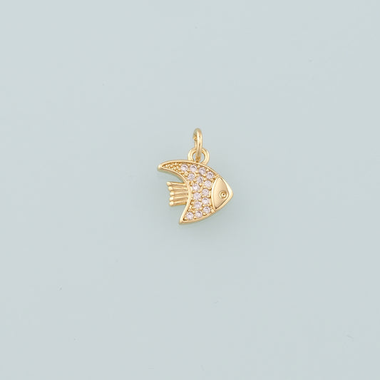 Gold Fish Charms,18K Gold Filled Fish Pendant,CZ Micro Pave Fish Charm Bracelet Necklace for DIY Jewelry Making Supply
