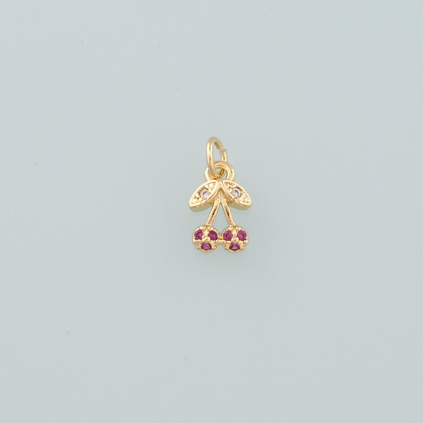 Gold Cherry Charms,18K Gold Filled Cherry Pendant,CZ Micro Pave Fruit Charm Bracelet Necklace for DIY Jewelry Making Supply