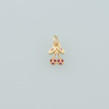 Gold Cherry Charms,18K Gold Filled Cherry Pendant,CZ Micro Pave Fruit Charm Bracelet Necklace for DIY Jewelry Making Supply