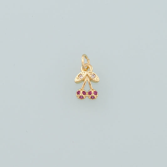 Gold Cherry Charms,18K Gold Filled Cherry Pendant,CZ Micro Pave Fruit Charm Bracelet Necklace for DIY Jewelry Making Supply