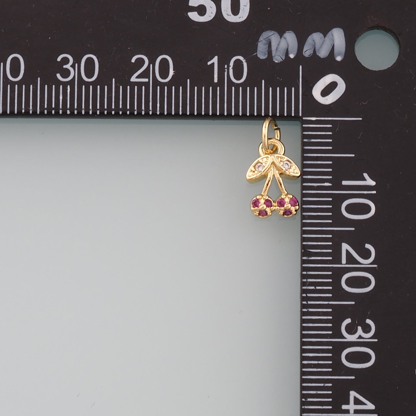 Gold Cherry Charms,18K Gold Filled Cherry Pendant,CZ Micro Pave Fruit Charm Bracelet Necklace for DIY Jewelry Making Supply