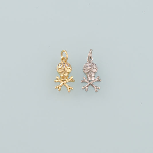 Gold Skull Charms,18K Gold Filled Skull Pendant,CZ Micro Pave Skull Charm Bracelet Necklace for DIY Jewelry Making Supply