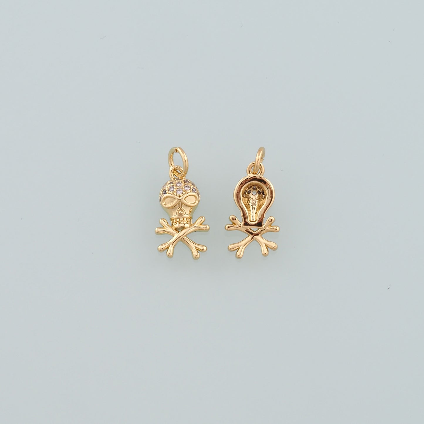 Gold Skull Charms,18K Gold Filled Skull Pendant,CZ Micro Pave Skull Charm Bracelet Necklace for DIY Jewelry Making Supply