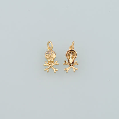 Gold Skull Charms,18K Gold Filled Skull Pendant,CZ Micro Pave Skull Charm Bracelet Necklace for DIY Jewelry Making Supply